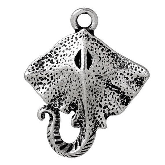 5 STINGRAY FISH Antique Silver Charm Pendants, Sting Ray Charms, ocean beach theme charms, animal charms, chs2232