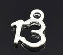 6 Number 13 Charms, Silver Plated Pendants, number thirteen, chs2138