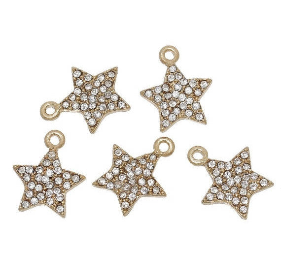 2 Gold Plated Star Charms with Clear Rhinestones, chg0292