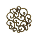 6 Bronze Round Filigree Connector Charm Pendants, 1" diameter chb0266