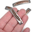 5 FEATHER Bracelet Connector Links, gunmetal base with copper feather, curved bracelet charms, 48x10mm, cho0187