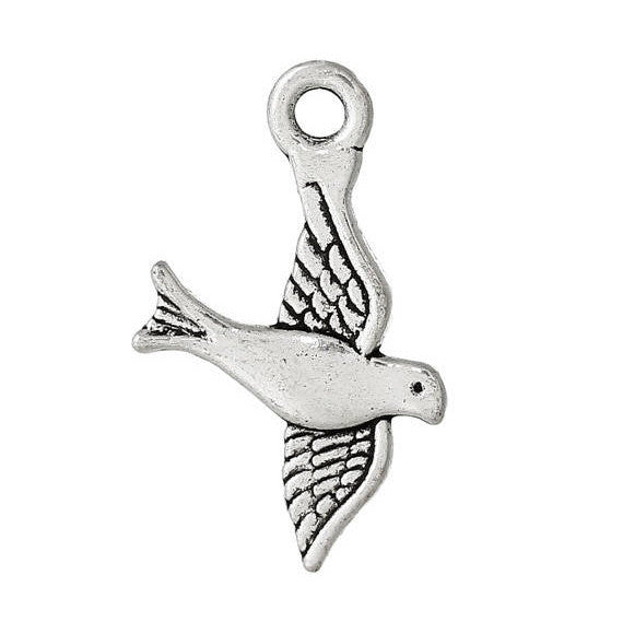 10 Antique Silver FLYING DOVE Bird Charm Pendants, Peace Dove charm, 22x14mm, chs1401