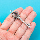 2 Large Antiqued Silver Tone Pewter SCEPTER CROWN Key Charm Pendants . chs0192