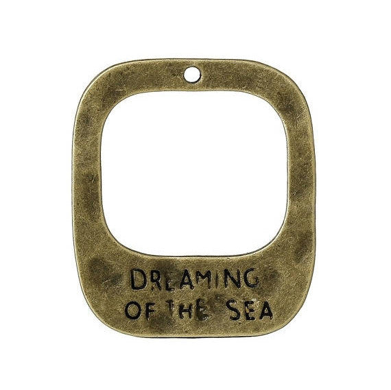 5 Dreaming Of The Sea square frame charm pendants, bronze tone metal, stamped words, for beach theme, good luck charm chb0297