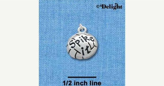 Silver Plated and Enamel VOLLEYBALL Charm Pendant . SPIKE It .  chs1241