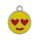 5 Silver Tone YELLOW Enamel LOVESTRUCK Smiley Face Charm Pendants  che0399