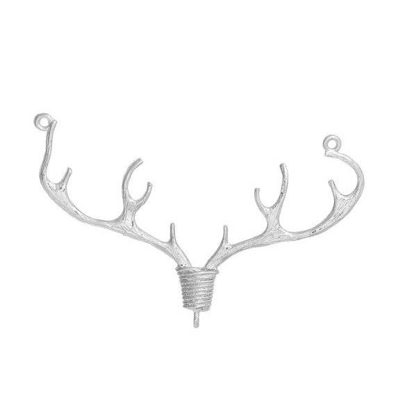 1 DEER STAG Antler Charm Pendant Connector, Silver Tone Nature Animal Charm, 10 point Buck, 1-3/4" wide chs2765