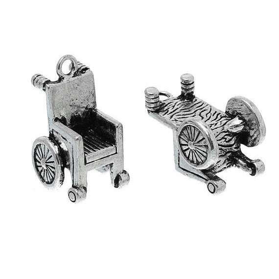 3 Silver Tone WHEELCHAIR Charms, disabled representation, 26x14mm  chs1980