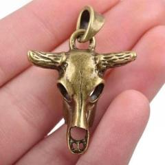 2 Bronze Metal Longhorn COW SKULL Charms or Pendants, Steer Skull Pendant, 42x30mm, chs2882