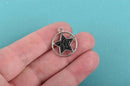 3 Silver Plated STAR in CIRCLE Geometric Charms, black rhinestones, 18mm dia, chs2983