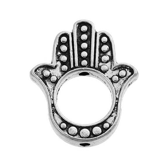 10 Hamsa HAND Bead Cage Charms, Holds 8mm round beads, Antiqued Silver Tone Metal HENNA Tattoo Charm Pendants, 20x17mm, chs2724
