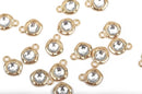 10 Light Gold Rhinestone Drop Charms, 10mm asymmetrical circle with faceted rhinestone embedded in center, chg0455a