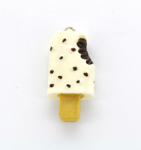 1 Large Resin WHITE and BROWN Popsicle Charm Pendant  cha0020