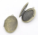 2 Antique Bronze Flower Pattern Oval Picture/ Photo Frame Locket Pendants 42x27mm (Fits 28.5x17.5mm) CHB0154