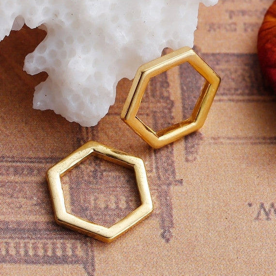 30 Gold Plated HEXAGON Charm Findings, Honeycomb Shape, gold plated base metal, 11x10mm, chg0443