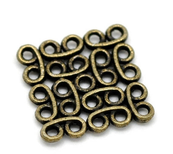 10 Antiqued Bronze Metal Scroll SQUARE Geometric Charm Connectors . 15mm . chb0214