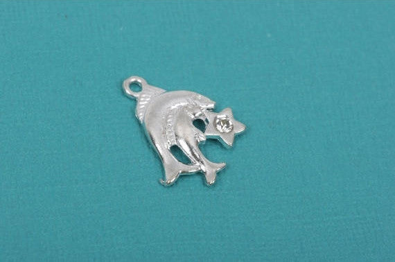 5 Bright Silver Plated PISCES Zodiac Charm with Rhinestone  chs2341