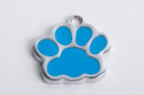 4 Metal Enamel MEDIUM BLUE Paw Print School Mascot Charm Pendants. Bear, Tiger, Panther, Cougar. che0118