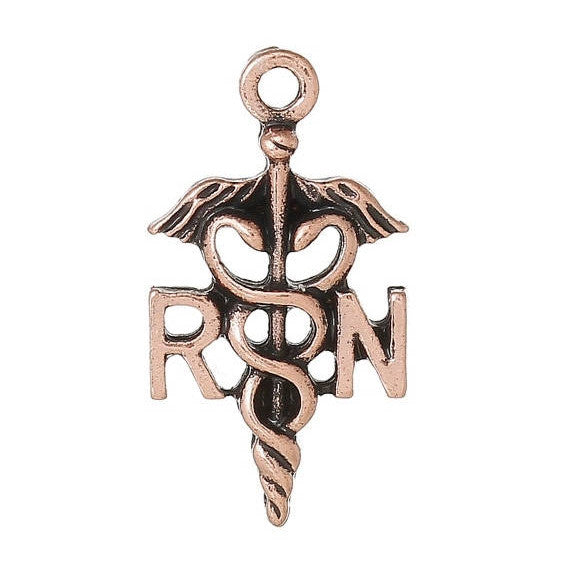 10 Antique Copper RN NURSE Charm Pendants  chc0032