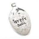 GYPSY SOUL Spoon Bowl Pendant, Silver with stamped letters, hammered metal, 3" long chs2535
