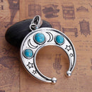 1 Silver CRESCENT MOON Pendant Charm with star design and faux turquoise, Silver Bail, Upside Down Half Moon, 2-1/4" wide chs2810