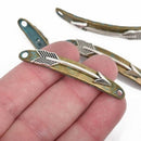 5 ARROW Bracelet Connector Links, bronze base with silver arrow, green verdigris patina, curved bracelet charms, 54x8mm, chb0509