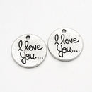 10 I Love You.... Pendant Charms, silver circle disc charms, silver tone metal,  20mm, chs2190