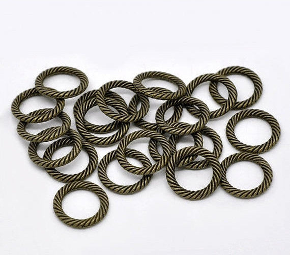 20 Antique Bronze Tone Metal Round ROPE RING Connectors  13mm  (1/2" long) Chb0197a
