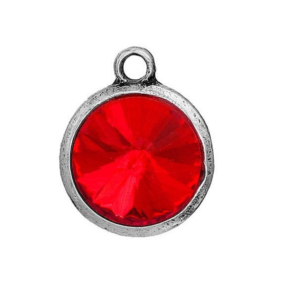 2 Light Red Siam Rivoli Charms, Crystal Glass in Silver Bezel, 21x17mm, chs2695