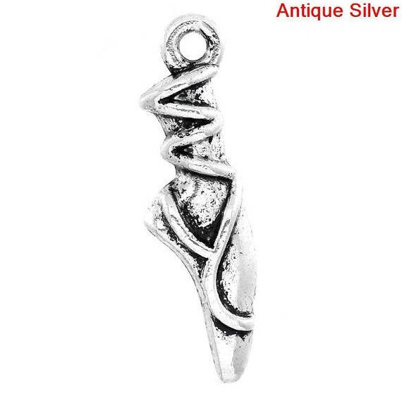 10 Antique Silver 3D BALLET Shoe Charm Pendants  chs1427