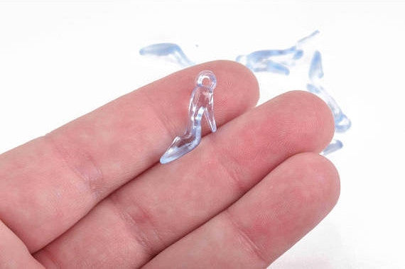 30 Blue HIGH HEEL Shoe Charms, Transparent Acrylic Cinderella Shoe Charms, 25mm (1") chs2991
