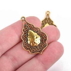 5 Antiqued Gold Charms, fancy Victorian filigree design, teardrop charms, 37x25mm, chs2955