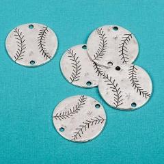 4 Silver Oxidized BASEBALL Connector Link Charms, stamping blanks, 1-1/4"  chs1670