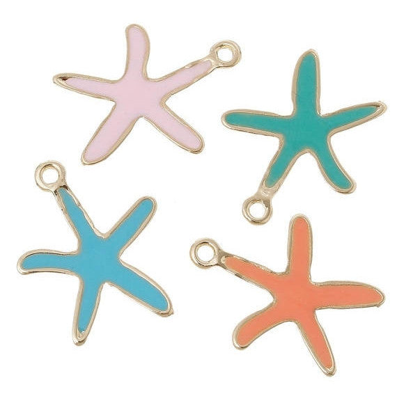 10 Large Enamel and Gold Plated STARFISH BEACH Pendants Charms, mixed colors, 30x23mm, chg0384