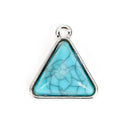 5 TRIANGLE Charm Pendants, triangle faux turquoise cabochon, silver metal, 19x18mm, chs2731