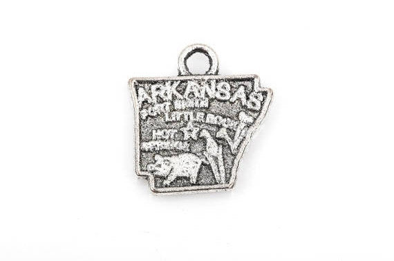 8 ARKANSAS STATE Cutout Charm Pendants, textured silver tone metal, chs1860