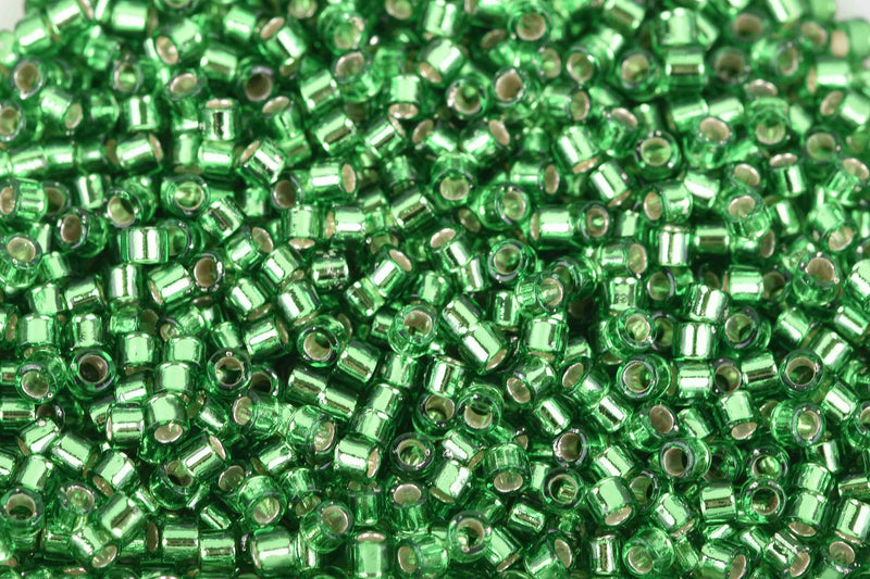 Size 15/0 Miyuki Delica Seed Beads, Silver Lined Light Green, Color DBS0046, 7 grams, bsd0050