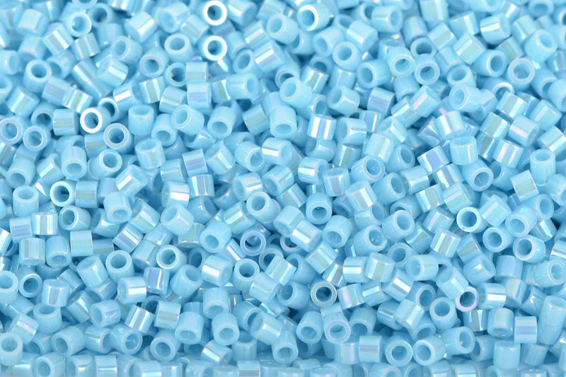 Size 15/0 Miyuki Delica Seed Beads, Opaque Light Blue AB, Color DBS0164, 7 grams, bsd0034