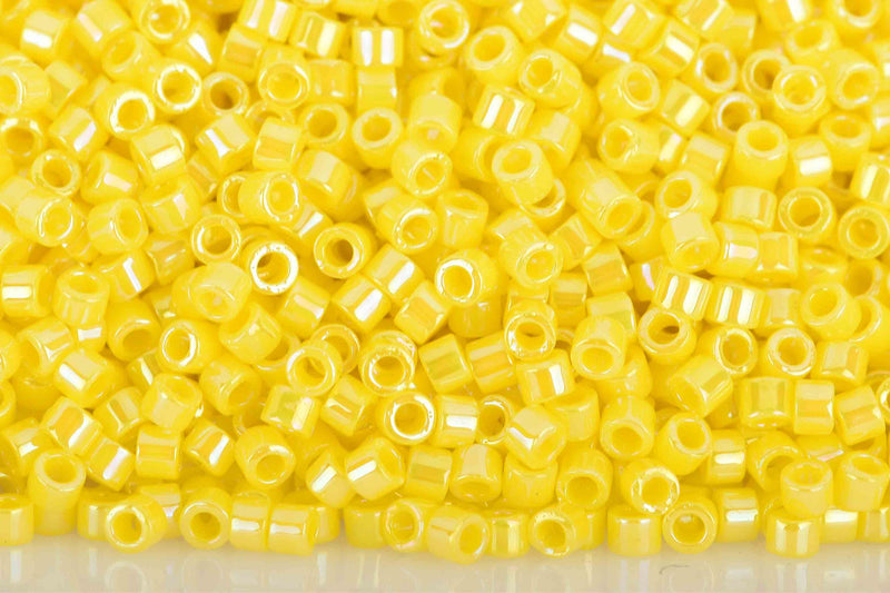 Size 11/0 Miyuki Delica Seed Beads, Opaque Yellow AB, Color DB160, 7.2 grams, bsd0055
