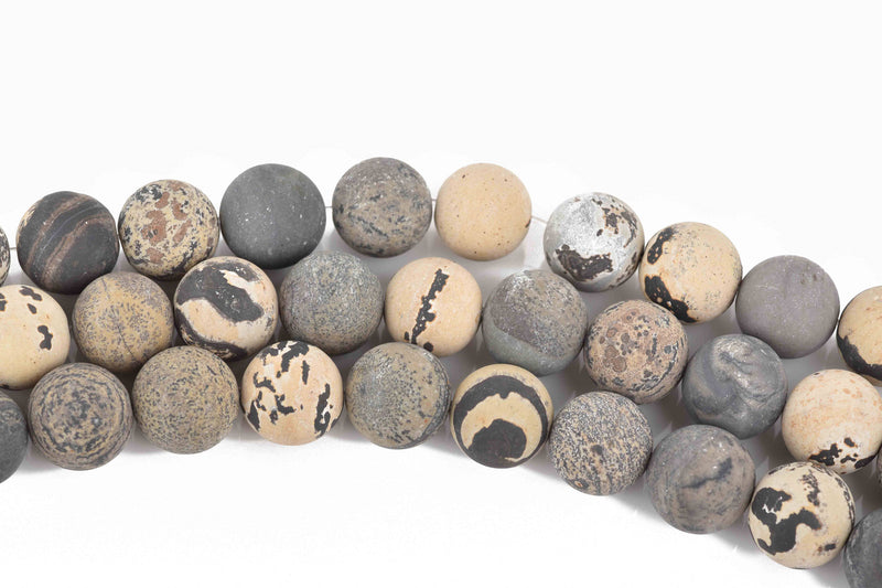 8mm PICTURE JASPER Round Beads, Smooth Matte Frosted Round Gemstone Beads, full strand, 49 beads per strand, gja0181