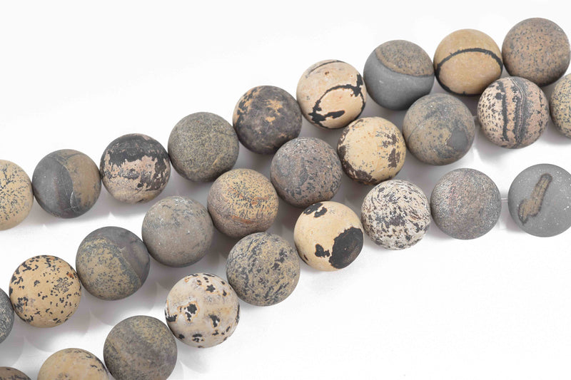 8mm PICTURE JASPER Round Beads, Smooth Matte Frosted Round Gemstone Beads, full strand, 49 beads per strand, gja0181