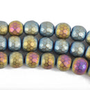 10mm Matte Hematite Round Beads, MARDI GRAS Titanium Coated Gemstone Beads, faceted, full strand, 43 beads, ghe0142
