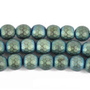 10mm Matte Hematite Round Beads, IRIS GREEN Titanium Coated Gemstone Beads, faceted, full strand, 43 beads, ghe0144