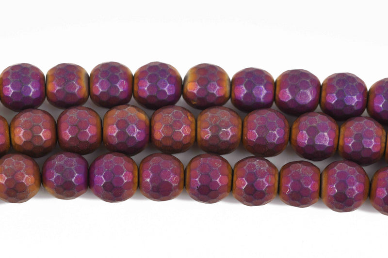 10mm Matte Hematite Round Beads, IRIS PURPLE Titanium Coated Gemstone Beads, faceted, full strand, 43 beads, ghe0143