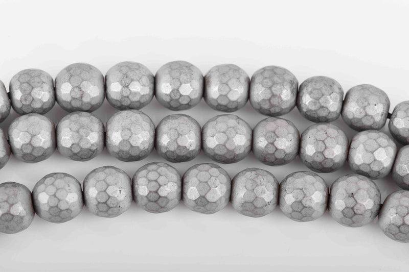 10mm Matte Hematite Round Beads, SILVER Titanium Coated Gemstone Beads, faceted, full strand, 43 beads, ghe0145