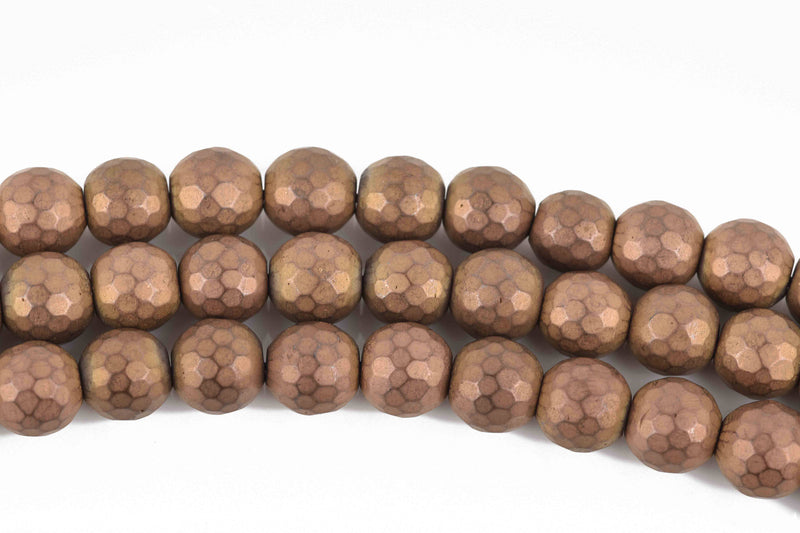 10mm Matte Hematite Round Beads, BRONZE Titanium Coated Gemstone Beads, faceted, full strand, 43 beads, ghe0138