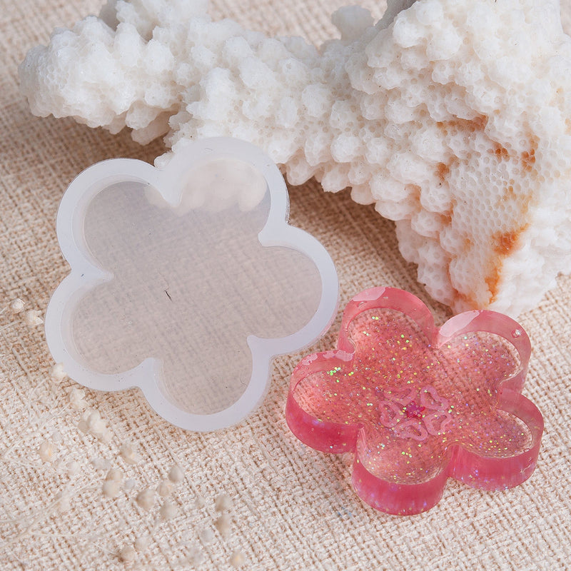 2 RESIN Flower MOLDS, Silicone Mold to make flower 30mm (1-3/16") charm pendants or cabochons reusable, tol0722
