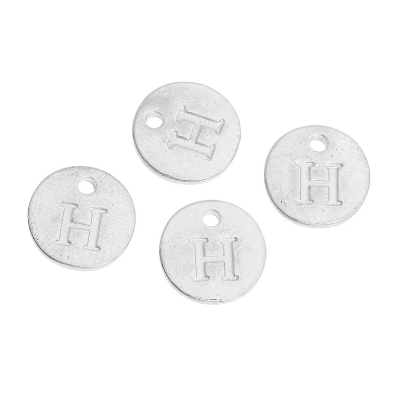 10 Letter H Alphabet Charms Silver Plated Monogram, double sided round disc letter charms, dot charms, 12mm, (1/2") chs2999