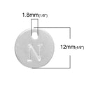 10 Letter N Alphabet Charms Silver Plated Monogram, double sided round disc letter charms, dot charms, 12mm, (1/2") chs3001