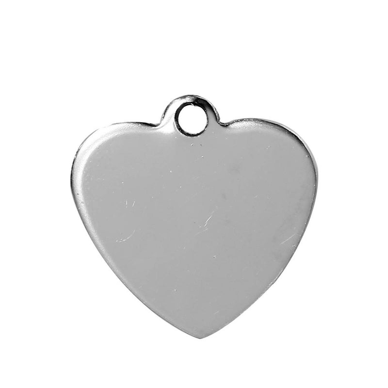 5 Silver Stainless Steel Metal Stamping Blanks Charms (20mm x 20mm, 3/4"), HEART Tags, 17 gauge, msb0443